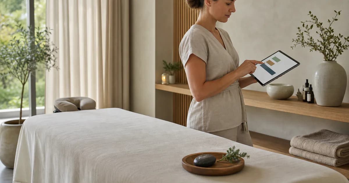 Massageanbieterin plant unterschiedlich lange Termine in einem ruhigen vorbereiteten Studio