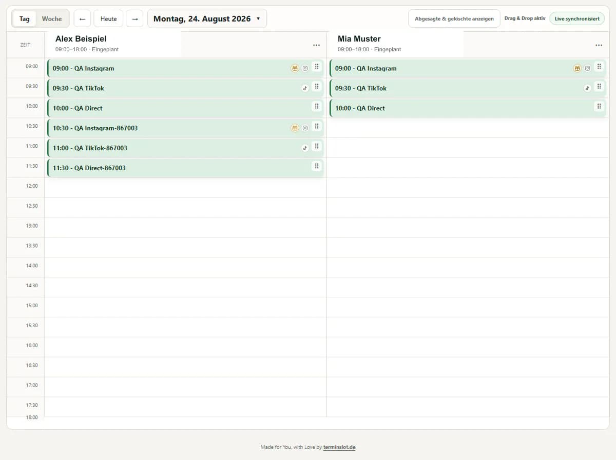 Anonymisierter Terminslot CRM-Kalender im Test Salon