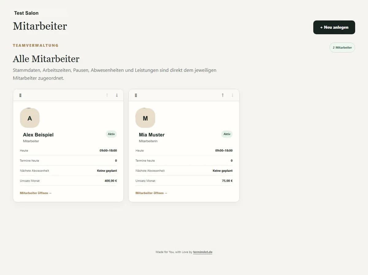 Anonymisierte Mitarbeiterverwaltung im Terminslot CRM