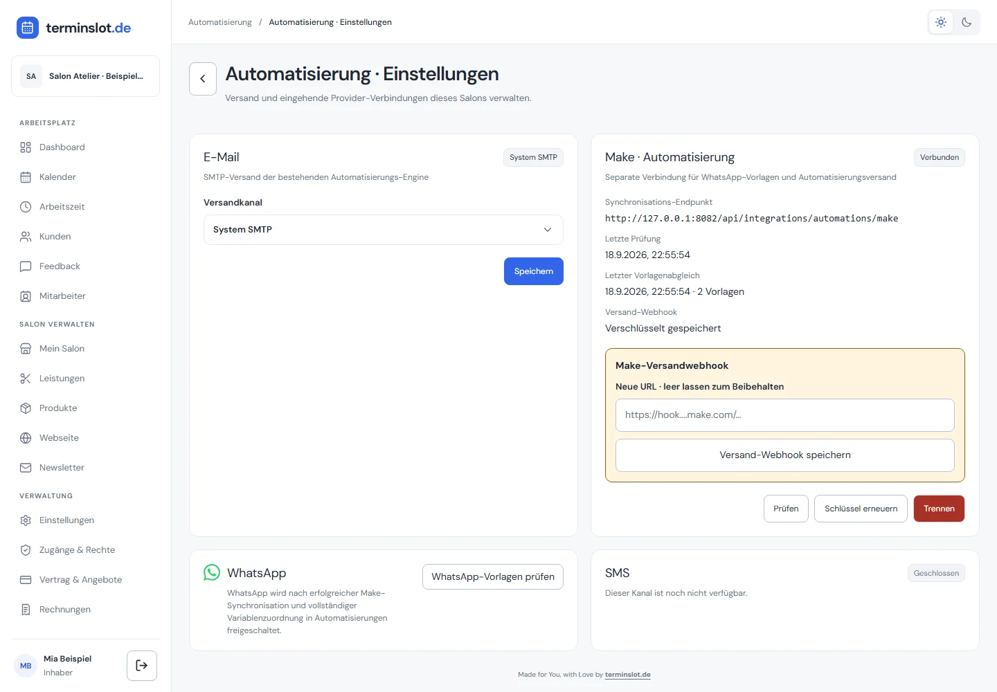 Automatisierungseinstellungen mit getrennter Make-Verbindung ohne sichtbaren Schlüssel