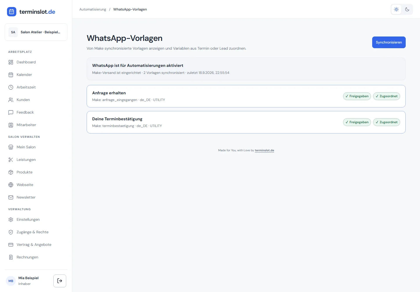 WhatsApp-Vorlage öffnen und zuordnen