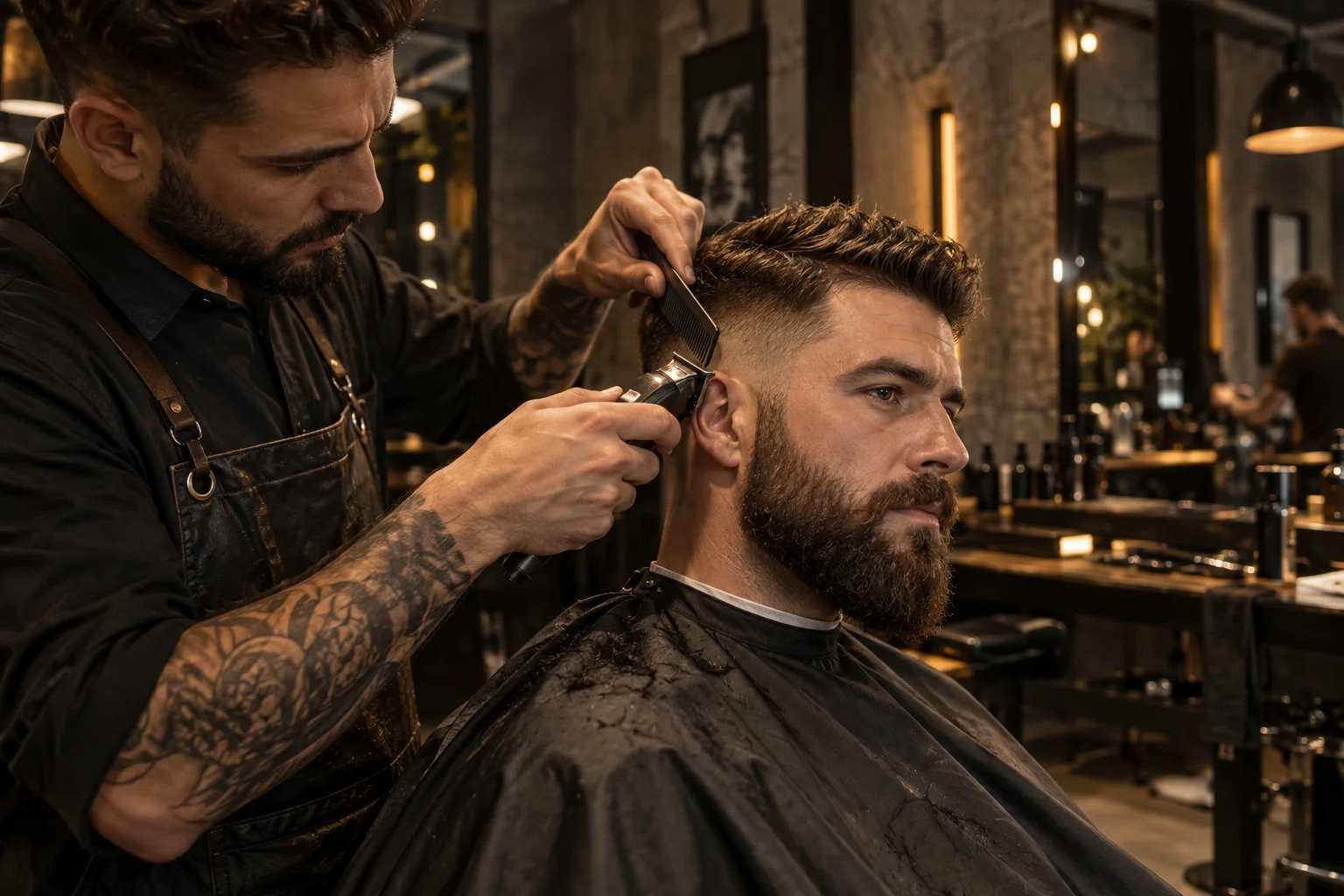 Präziser Haarschnitt und Bartstyling in einem markanten Barbershop